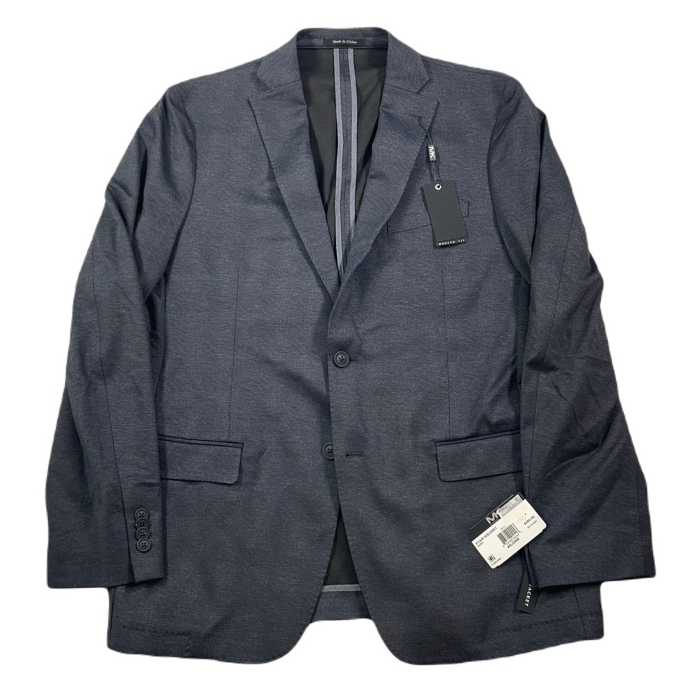 Michael Kors Tech Blazer Mens 44L 44 Navy Plaid Knit Modern-Fit $450 NEW